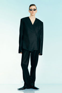 H&M - Women Black Wool-Blend Asymmetric Blazer