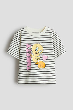 H&M - Girls White Print-Motif Cotton T-Shirt