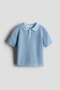 H&M - Boys Blue Cotton-Knit Polo Shirt