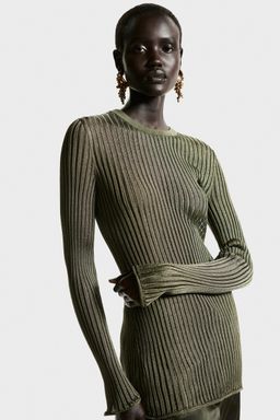 H&M - Women Green Sheer Rib-Knit Top