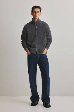 H&M - Men Grey Regular Fit Wool Zip-Through Cardigan