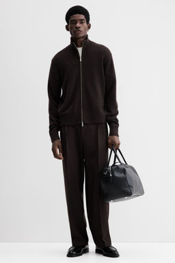 H&M - Men Brown Regular Fit Wool Zip-Through Cardigan