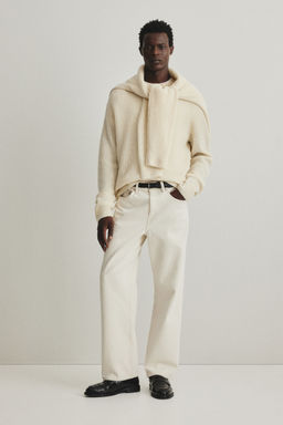 H&M - Men White Regular Fit Rib-Knit Wool Jumper