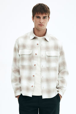 H&M - Men Beige Regular Fit Flannel Overshirt