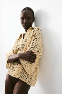 H&M - Women Beige Crochet-Look Popover Shirt