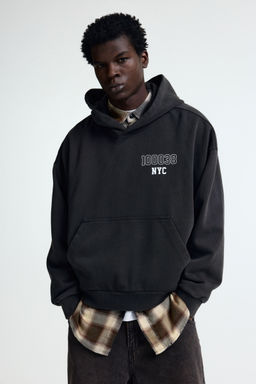 H&M - Men Black Oversized Fit Printed Hoodie