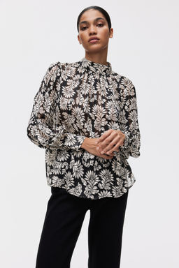 H&M - Women Black Stand-Collar Blouse