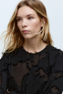 H&M - Women Black Jacquard-Weave Blouse