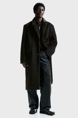 H&M - Men Brown Single-Breasted Wool-Blend Coat