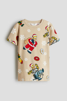 H&M - Boys Beige Print-Motif Cotton T-Shirt