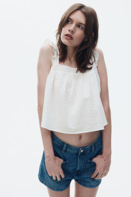 H&M - Women White Cotton Seersucker Top
