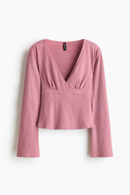 H&M - Women Pink Textured-Knit Tie-Detail Top