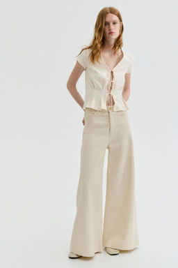 H&M - Women Beige Waisted Tie-Front Top