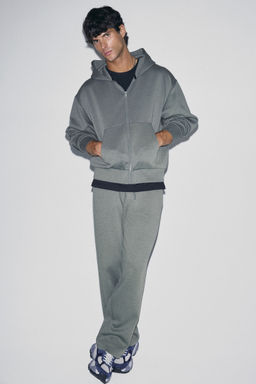 H&M - Men Grey Oversized Fit Zip-Through Hoodie With Drymove
