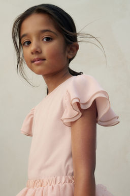 H&M - Girls Pink Butterfly-Sleeved Top