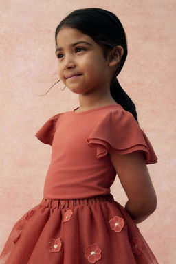 H&M - Girls Orange Butterfly-Sleeved Top