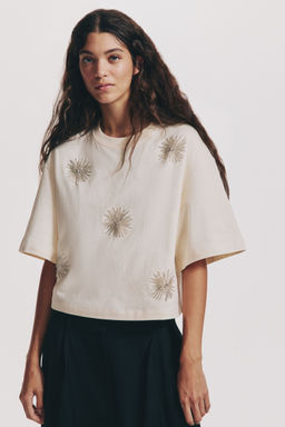 H&M - Women White Embellished T-Shirt