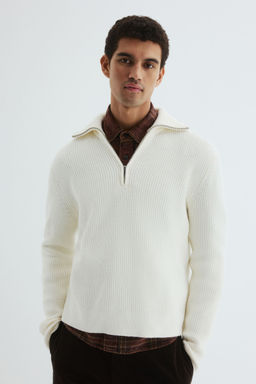H&M - Men White Regular Fit Zip-Top Jumper