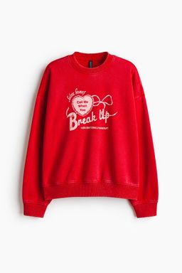 H&M - Women Red Motif-Detail Sweatshirt