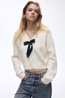 H&M - Women Beige Rib-Knit Cardigan