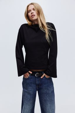 H&M - Women Black Boat-Neck Cotton Top