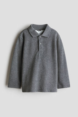 H&M - Boys Grey Long-Sleeved Cotton Polo Shirt