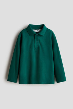 H&M - Boys Green Long-Sleeved Cotton Polo Shirt