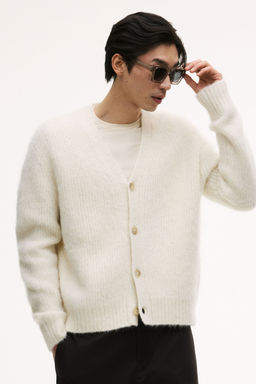 H&M - Men White Loose Fit Alpaca-Blend Cardigan