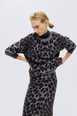 H&M - Women Grey Boxy Jacquard-Knit Jumper