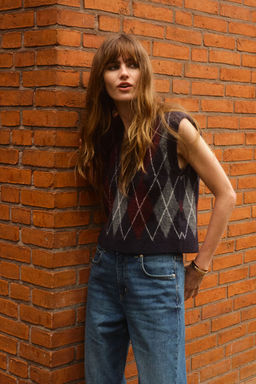 H&M - Women Blue Jacquard-Knit Sweater Vest