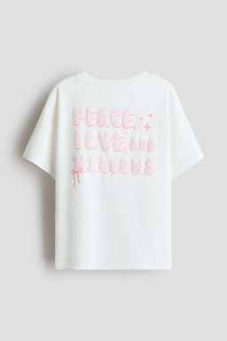 H&M - Girls White Loose-Fit Printed Cotton T-Shirt