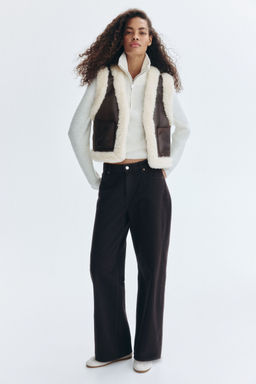 H&M - Women Brown Fluffy-Trimmed Gilet