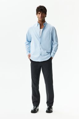 H&M - Men Blue Four-Way Stretch Regular Fit Shirt