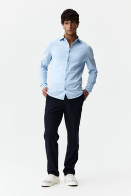 H&M - Men Blue Four-Way Stretch Slim Fit Shirt