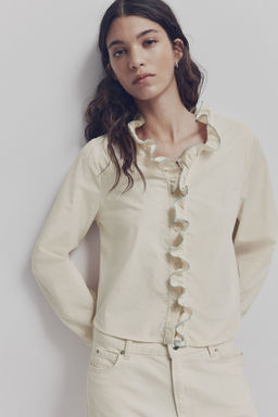 H&M - Women White Frill-Trimmed Cotton Poplin Blouse