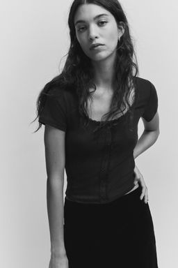 H&M - Women Grey Lace-Trimmed Top