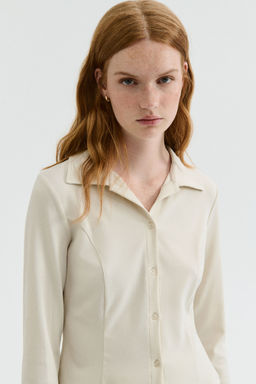 H&M - Women Beige Peplum Jersey Shirt