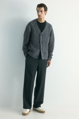H&M - Men Grey Loose Fit Wool-Blend Cardigan