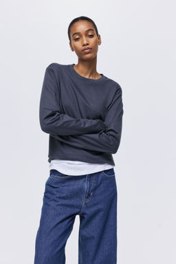 H&M - Women Blue Long-Sleeved Cotton Top