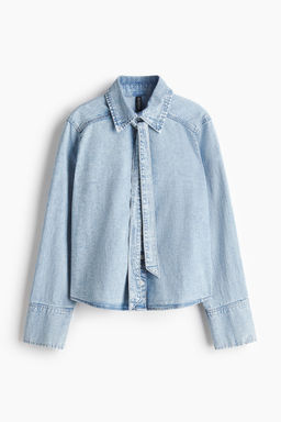 H&M - Women Blue Bow-Detail Denim Blouse