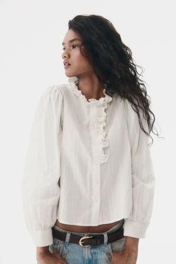 H&M - Women White Frill-Collared Cotton Blouse
