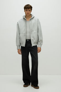 H&M - Men Grey Oversized Fit Zip-Through Hoodie