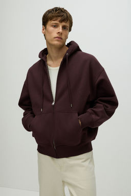 H&M - Men Purple Oversized Fit Zip-Through Hoodie