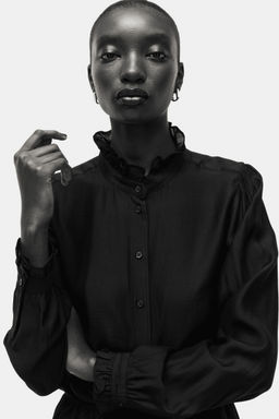 H&M - Women Black Frill-Collar Blouse