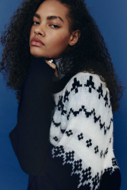 H&M - Women Blue Jacquard-Knit Jumper