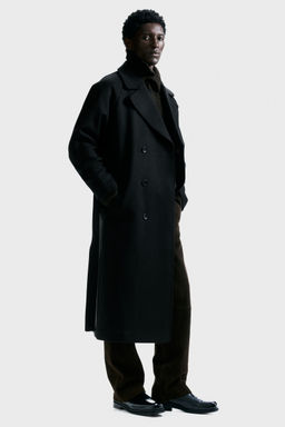 H&M - Men Black Tie-Belt Wool-Blend Coat