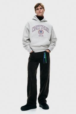 H&M - Men Grey Loose Fit Printed Hoodie