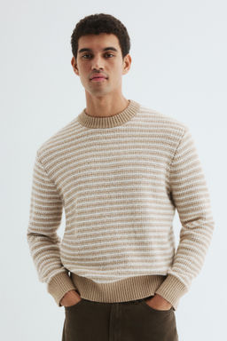 H&M - Men Beige Regular Fit Jacquard-Knit Jumper