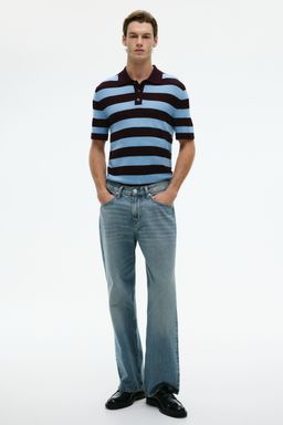 H&M - Men Blue Regular Fit Fine-Knit Polo Shirt