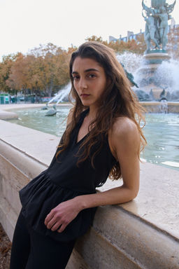 H&M - Women Black Peplum Halterneck Top